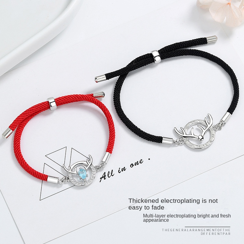 Vòng Đeo Tay Cặp Đôi Hình Sừng Hươu Đơn Giản Đa Năng Làm Quà Tặng Tình Yêu Cho Nam Và Nữ