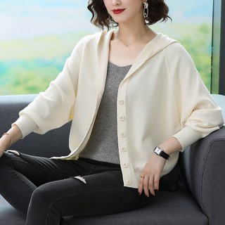 Áo Khoác Len Cardigan Có Mũ Trùm Dáng Rộng Xinh Xắn Dành Cho Nữ
