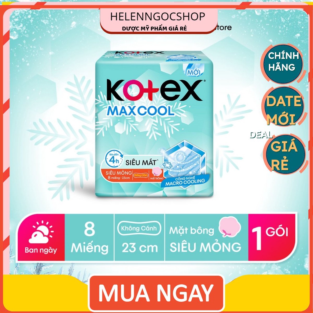 Băng vệ sinh  KOTEX Max Cool Siêu Mỏng Không Cánh 8miếng/gói
