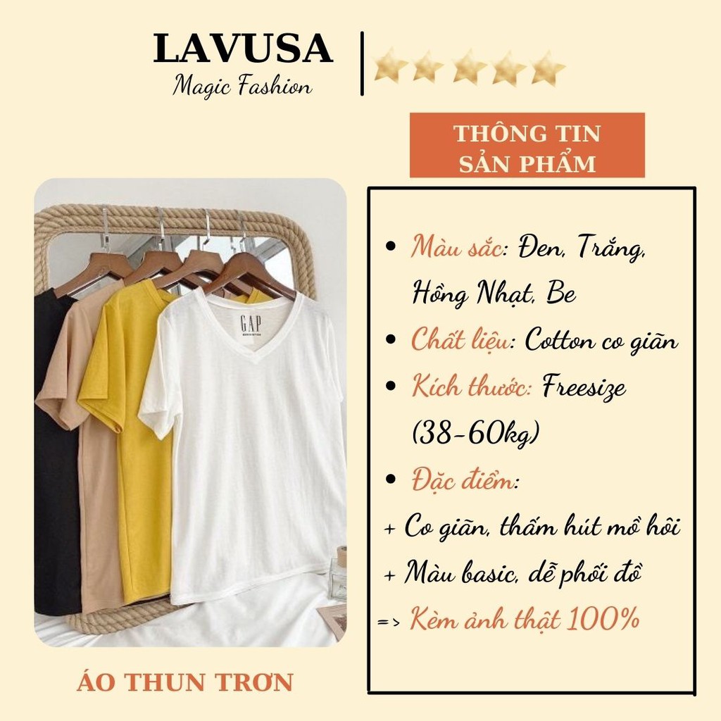 Áo Thun Trơn Cộc Tay Nhiều Màu 🐷FREESHIP🐷 Áo Thun Cổ V LAVUSA Chất Cotton Cực Chất