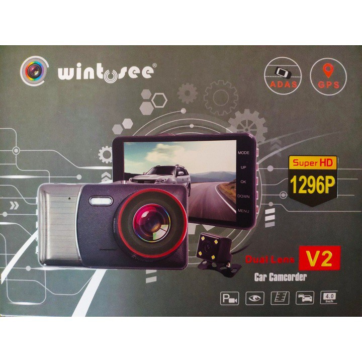 Camera ô tô Wintosee V2 màn hình 4 Inch FHD1296P Siêu nét - Cảnh báo làn - Báo tốc độ - Kèm cam lùi 1296P