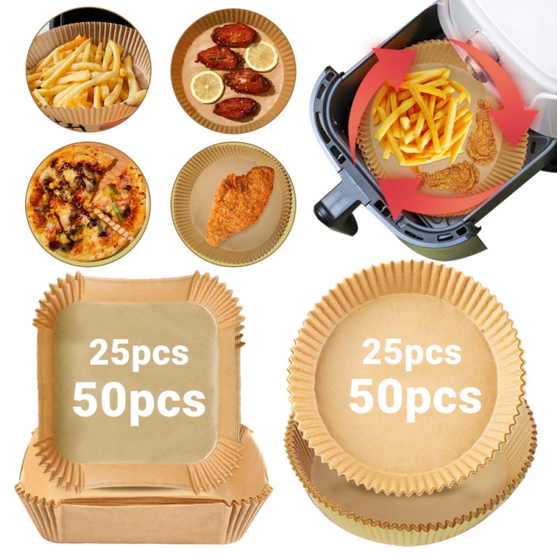 25/ 50 Miếng lót nướng bánh 20cm chống thấm dùng cho nồi chiên không dầu tiện lợi hình vuông/ tròn