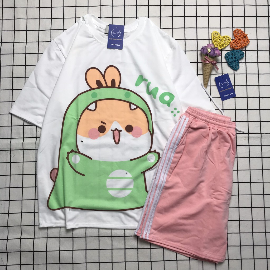 Set Bộ Cartoon Unisex Chibi RUA Quần Đùi 3 Line – Lapi VN, Đồ Mặc Nhà, Freesize Nam Nữ Đều Mặc Được