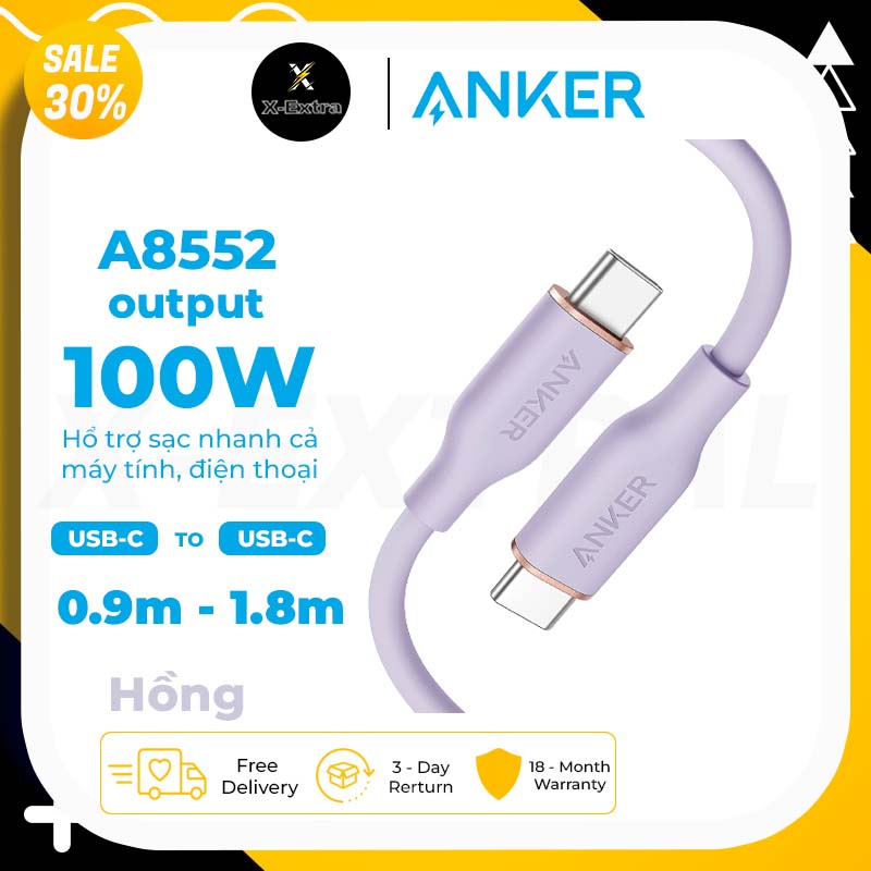 Cáp sạc Anker PowerLine III Flow A8552 A8553 100W Type C to Type C hổ trợ sạc nhanh cho máy tính, điện thoại - BH 6 T