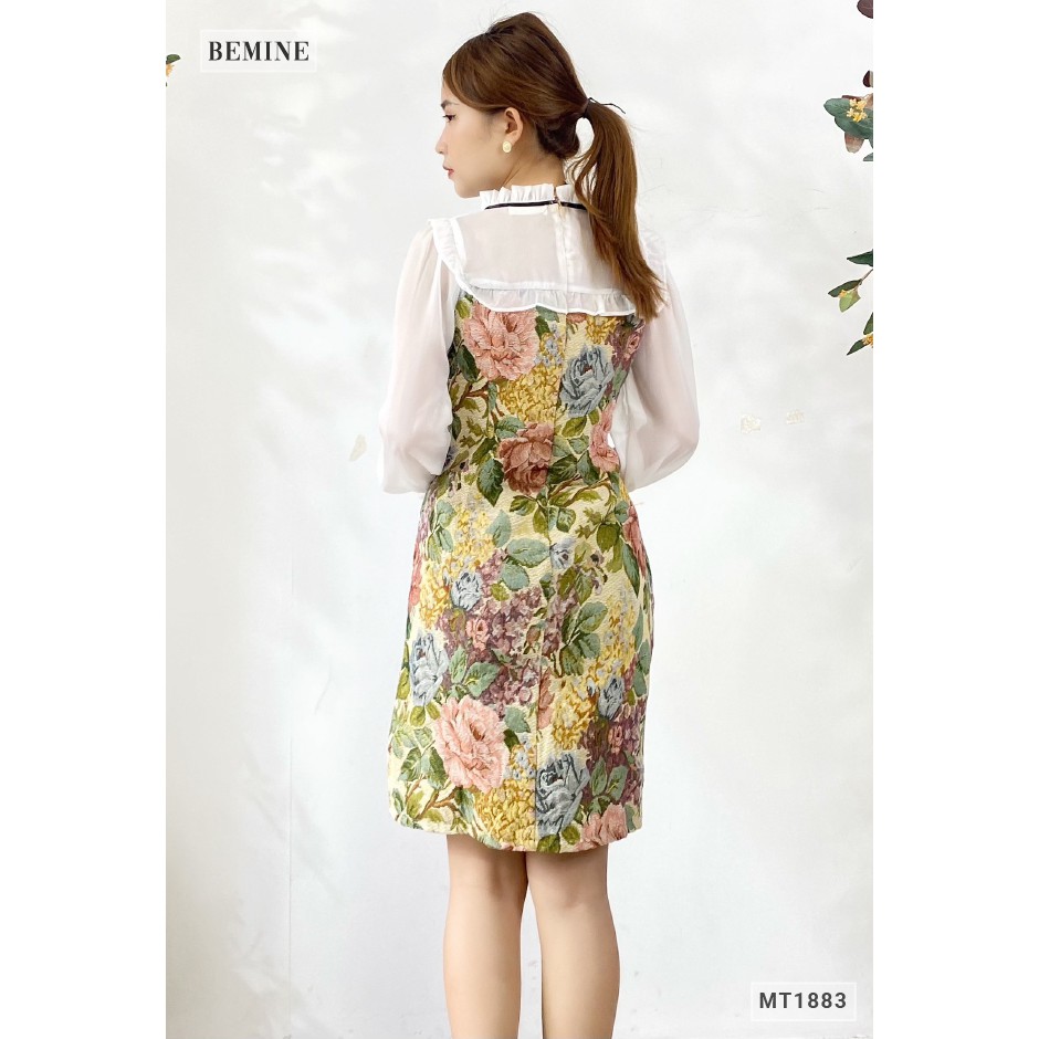 Đầm hoa phối bèo trắng tay dài BEMINE MT1883XANH | BigBuy360 - bigbuy360.vn
