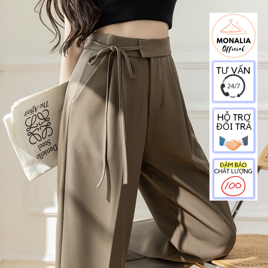QUẦN ỐNG RỘNG MONALIA LƯNG CẠP CAO ỐNG SUÔNG VẢI NỮ DÀI CULOTTES XUÔNG MÀU ĐEN XÁM NÂU