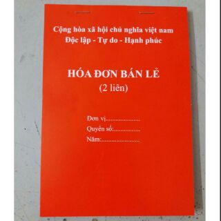 10 quyển hóa đơn bán lẻ 2 liên 100 tờ kích thước: 13 x 19mm