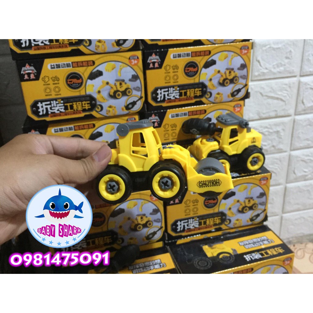 Xe tải,máy xúc,máy cẩu, xe lu, xe trộn bê tông, xe khoan tháo lắp kem tô vít cho bé