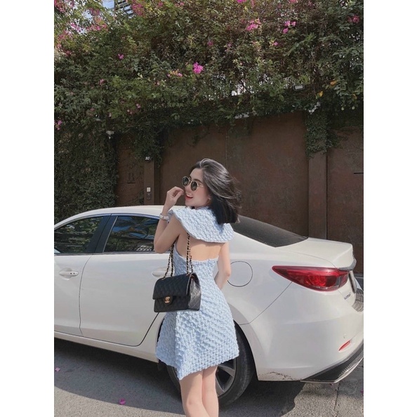 Đầm hở lưng thanh lịch,sang trọng màu xanh dương hot hit Mili Dress