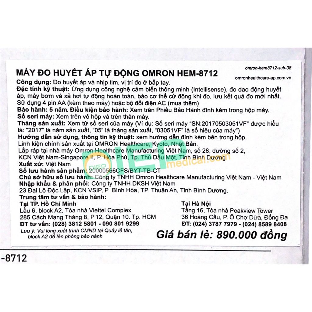 ✅ OMRON HEM-8712 - Máy đo huyết áp Omron HEM 8712, máy huyết áp đo bắp tay tự động (Chính hãng Omron - Nhật Bản)