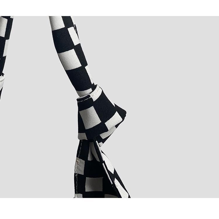 Túi Xách Canvas Cỡ Lớn Họa Tiết Sọc Caro Trắng Đen Thời Trang Cho Nữ