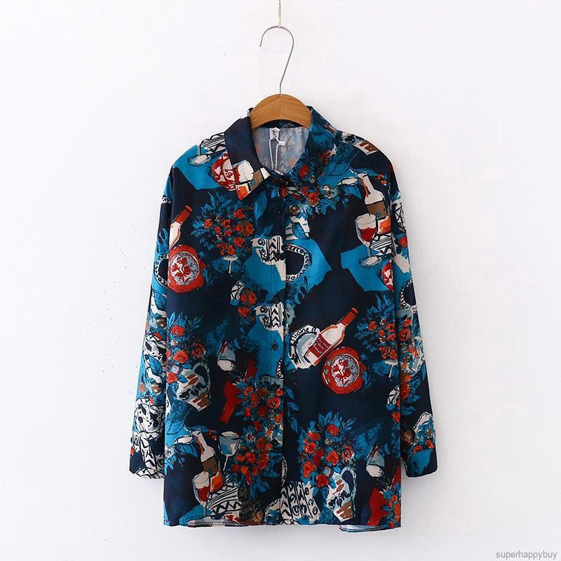 Áo sơ mi chiffon nữ in hoa tay dài thời trang Hàn dáng rộng | BigBuy360 - bigbuy360.vn