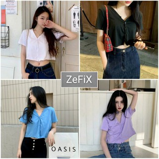Áo croptop yuni cổ tim tay lỡ unisex zefix store