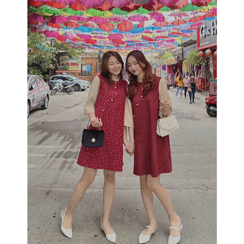 [Ảnh thật/Video] Áo dài cách tân đỏ phối tay dáng váy - A14 - 29feb.closet