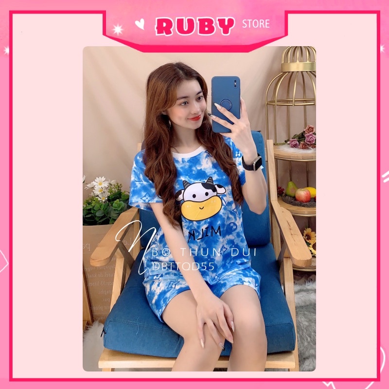 Set bộ Bò Sữa ❤️ Đồ bộ nữ mặc nhà chất thun mềm mịn Free Size Dưới 47KG ❤️ Rubystorevn