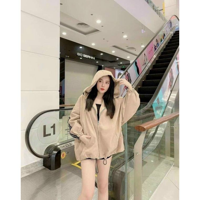 Áo Khoác Da Lộn Nữ 2 Lớp From Cánh Dơi Cực Xinh Phối Kẻ Sọc Tay dây kéo khóa tiện lợi TP [NewUnisex]