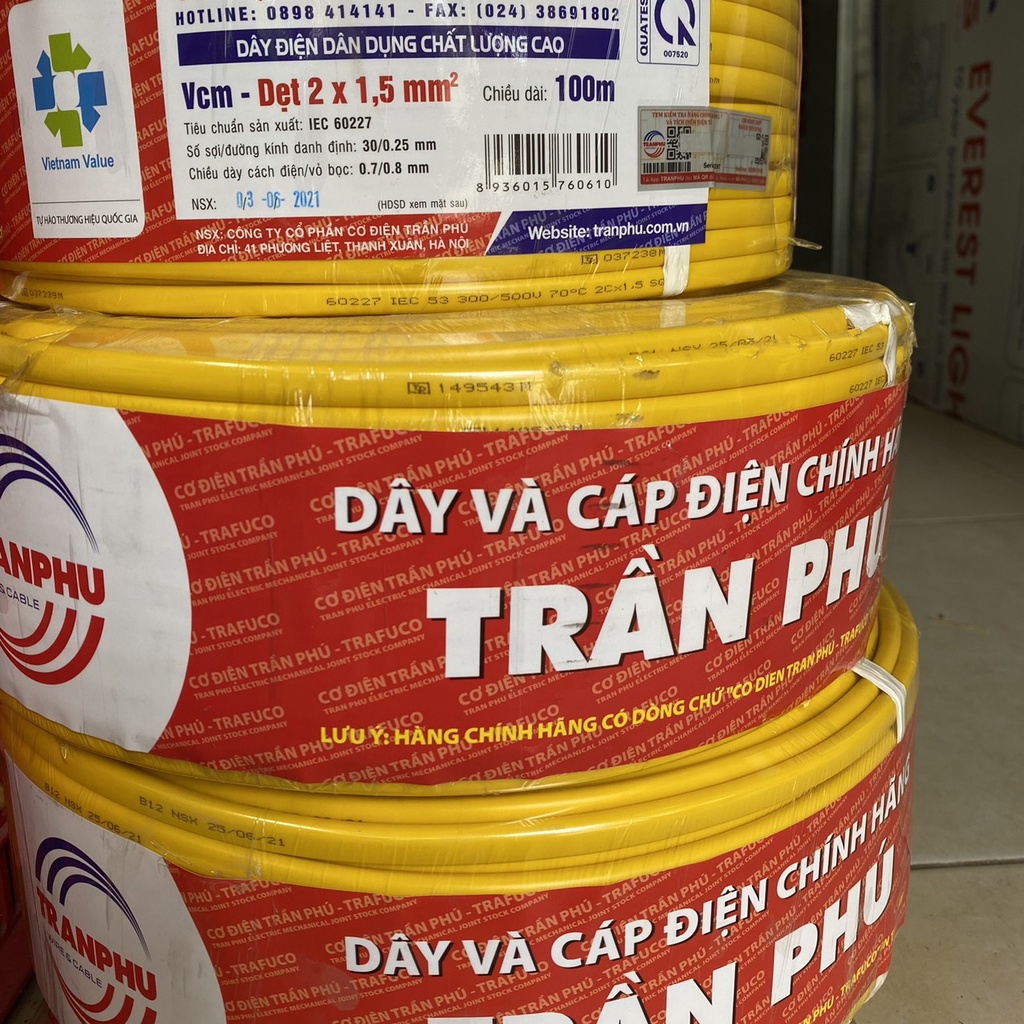 Dây điện Trần Phú , Dây Điện Đôi đôi 2x0.75 2x1 2x1.5 2x2.5mm (giá bán theo mét)