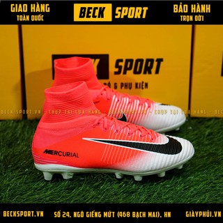 Giày Bóng Đá TQ Mercurial SuperFly Hồng Trắng Cao Cổ AG