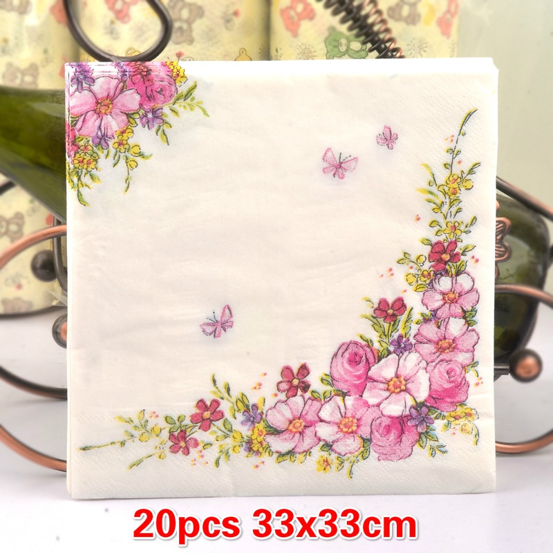 Khăn Ăn Dùng Một Lần In Họa Tiết Hoa Và Bướm Cho Nhà Bếp / Tiệc Cưới