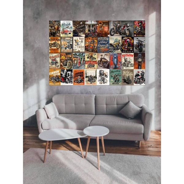 SET 100 POSTER DECAL DÁN TƯỜNG TRANG TRÍ CỬA HÀNG/CAFE CỔ ĐIỂN VINTAGE