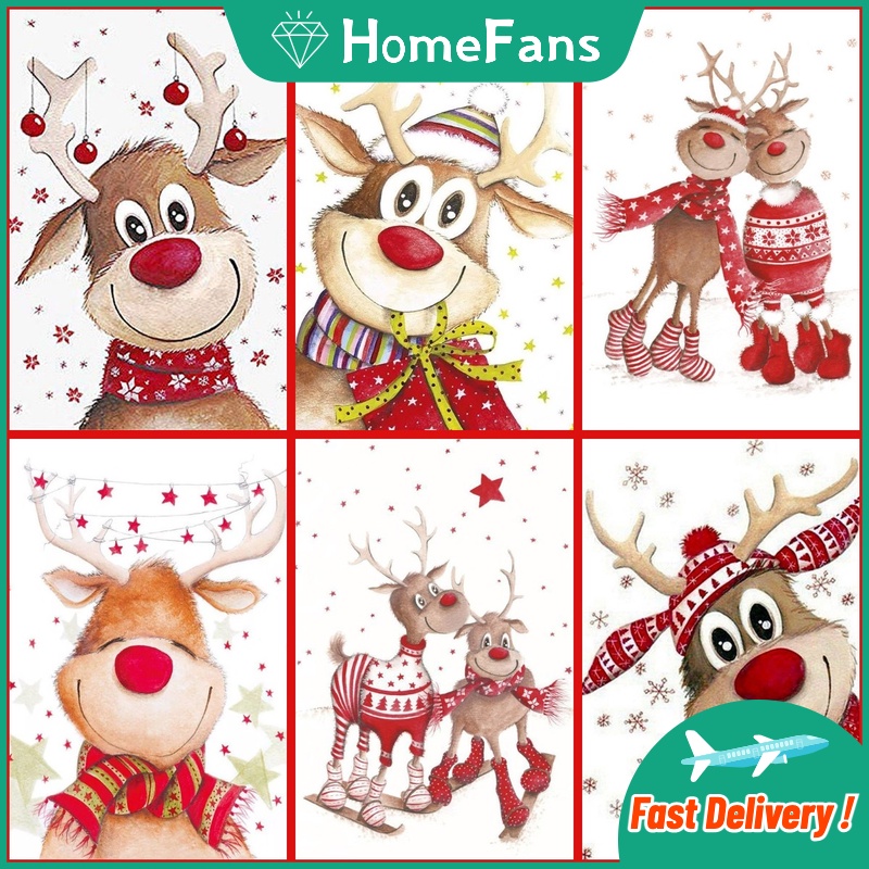 Bộ tranh đính đá 5D họa tiết tuần lộc giáng sinh độc đáo DIY 30x40cm