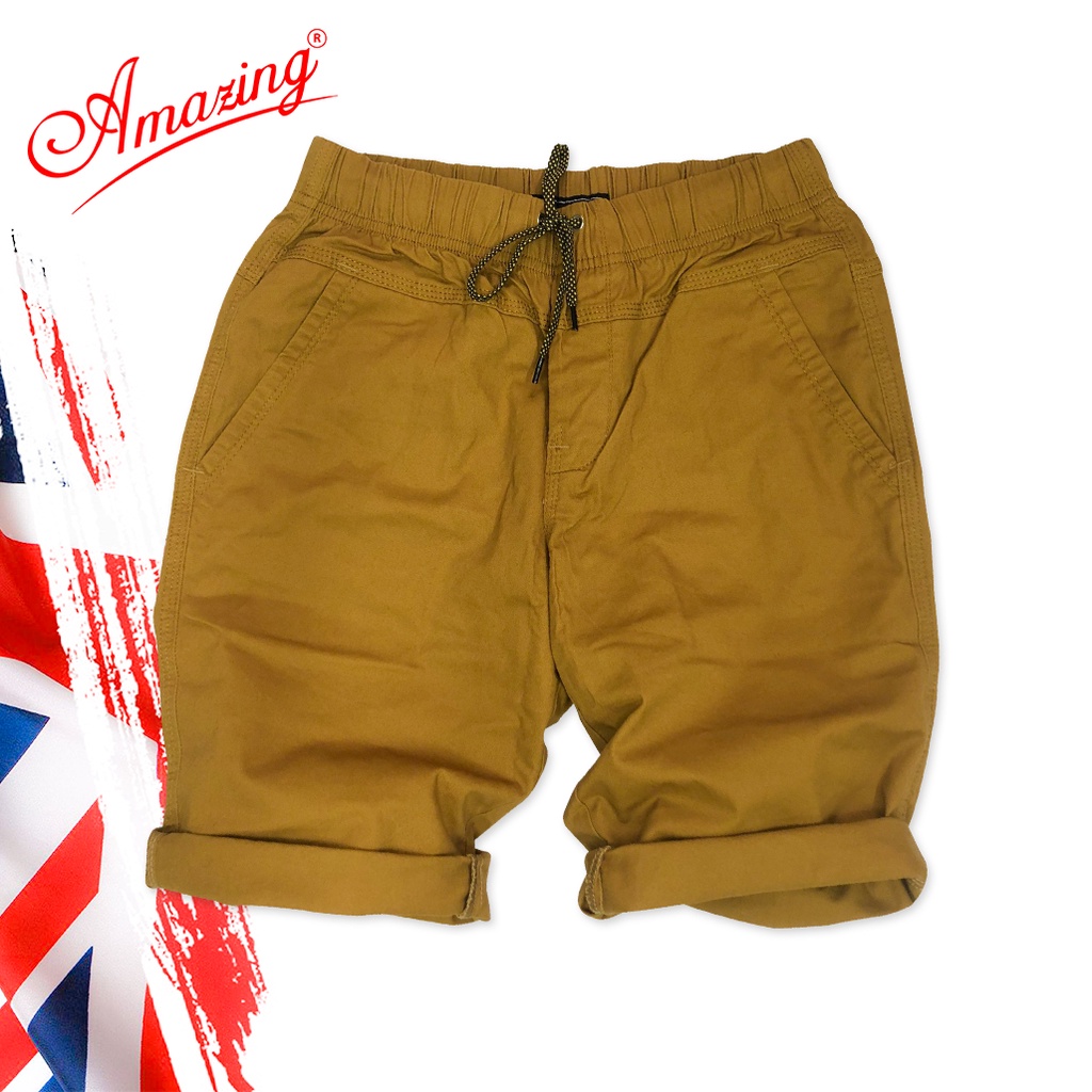 Quần short Amazing, kaki lưng thun dây rút, phong cách thể thao unisex, vải co giãn nhẹ