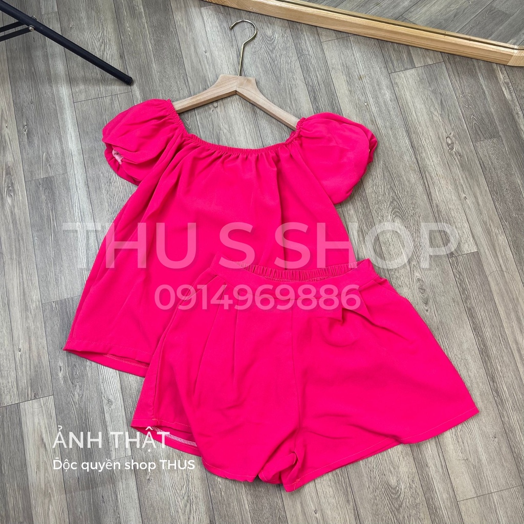 Set Áo Tay Bồng Trễ Vai + Quần Short Đùi BIGSIZE THUS Siêu Dễ Thương Chất Đũi Mát Form Rộng Nhiều Màu Hottrend