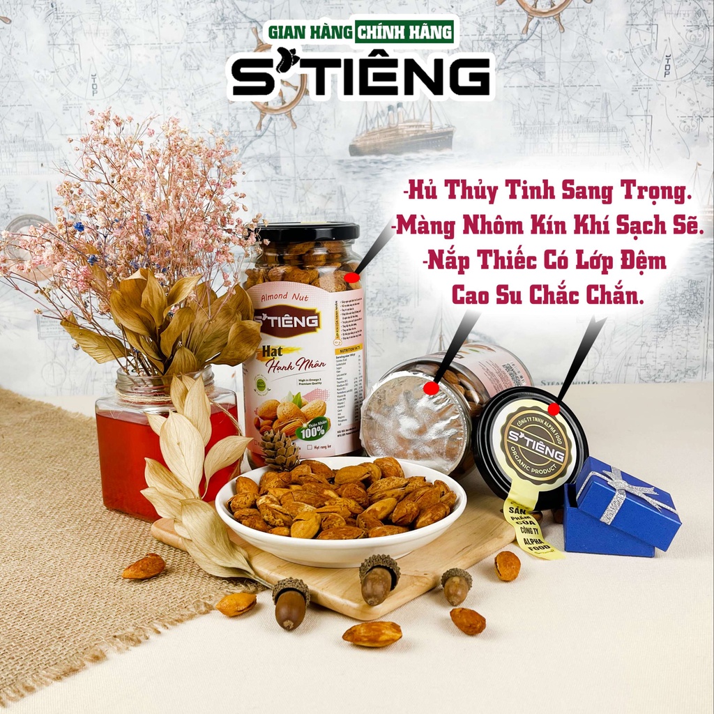 500Gr Hạt Hạnh Nhân Mỹ Còn Vỏ Rang Bơ STIENG Hủ Thủy Tinh