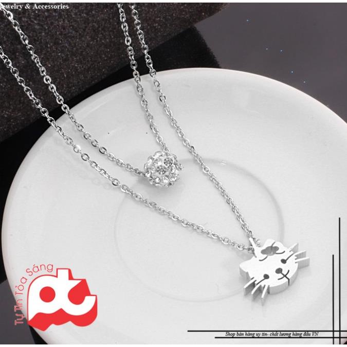 Dây chuyền inox 2 tầng châu và mèo kitty
