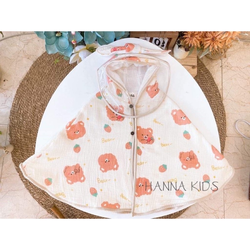 Áo choàng chống nắng 4 lớp cản gió cho bé chất liệu xô Muslin 0-36m