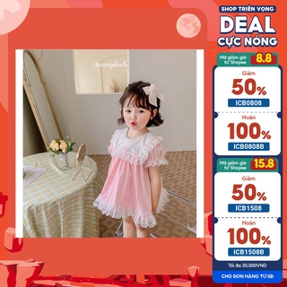 Váy tiểu thư siêu xinh, mix 2 màu cổ trắng thêu hoa viền điệu đà