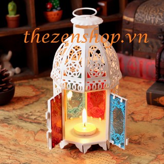[DỌN KHO]Đèn Nến Moroccan Kính Ngũ Sắc Có Giá Treo