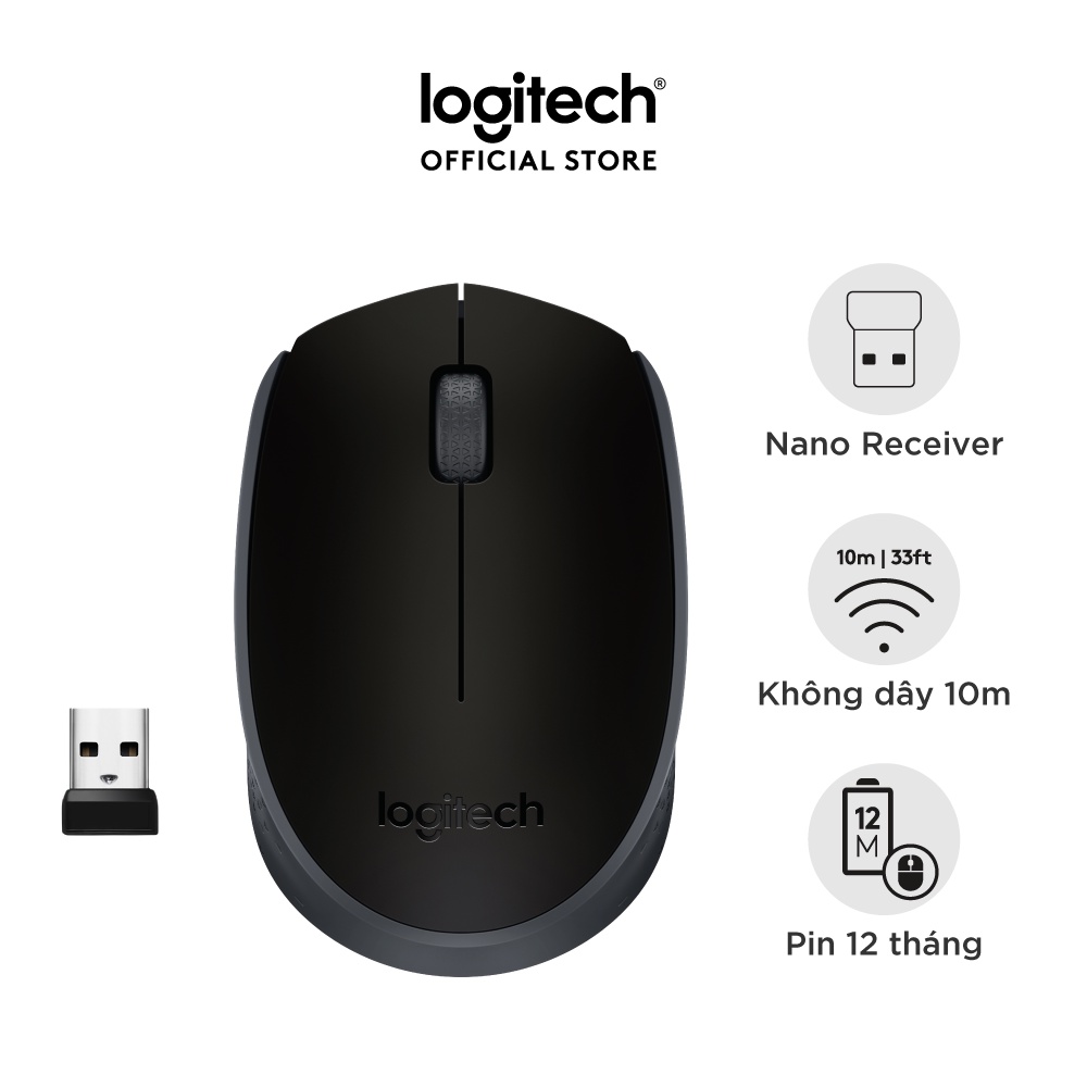 Chuột không dây Logitech B170 - USB, nhỏ gọn, pin 1 năm, phù hợp PC/ Laptop