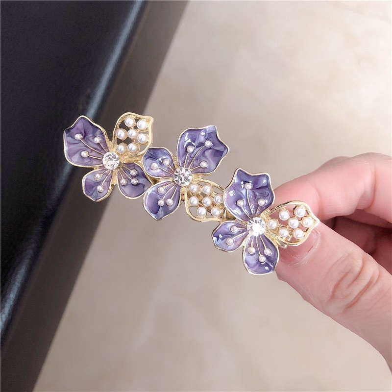 Kẹp tóc kim loại hình hoa mỏ vịt kiểu cổ điển retro Pháp, kẹp tóc mái và sau đầu phụ kiện nữ