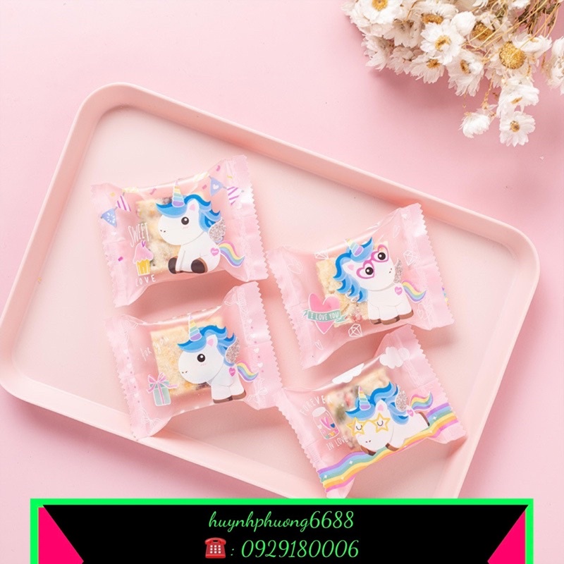 ❤️Hot❤️Set 100 túi đựng bánh quy , cookies , trà… ngựa unicorn
