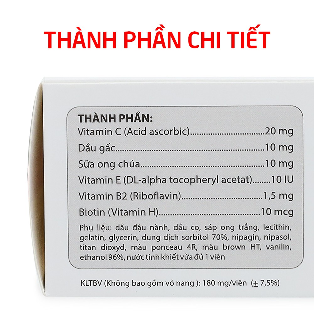 Viên uống Biotin, dầu gấc, sữa ong chúa cho mái tóc khỏe và làn da sáng - 100 viên [Biotin HD New Đỏ]