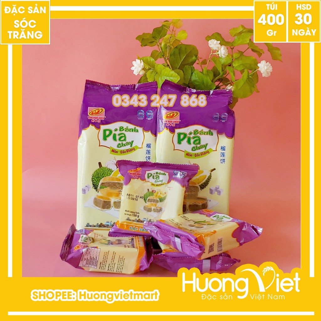 Bánh pía CHAY MÔN sầu riêng Tân Huê Viên 400g, bánh pía không trứng Tân Huê Viên Sóc Trăng [TÚI 4 BÁNH]