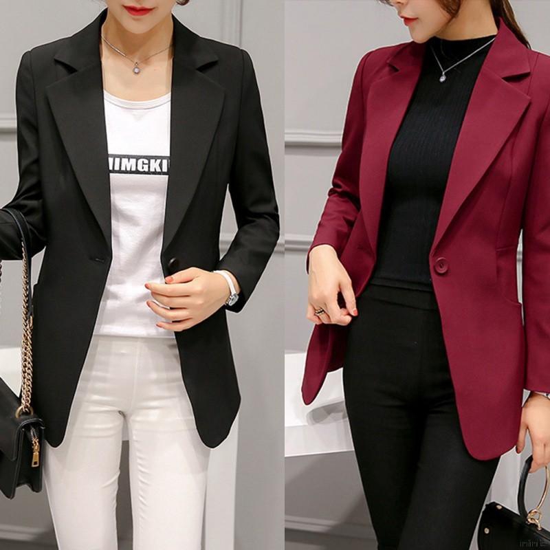 Áo khoác blazer công sở màu rượu đỏ/đen đơn giản cho nữ | BigBuy360 - bigbuy360.vn