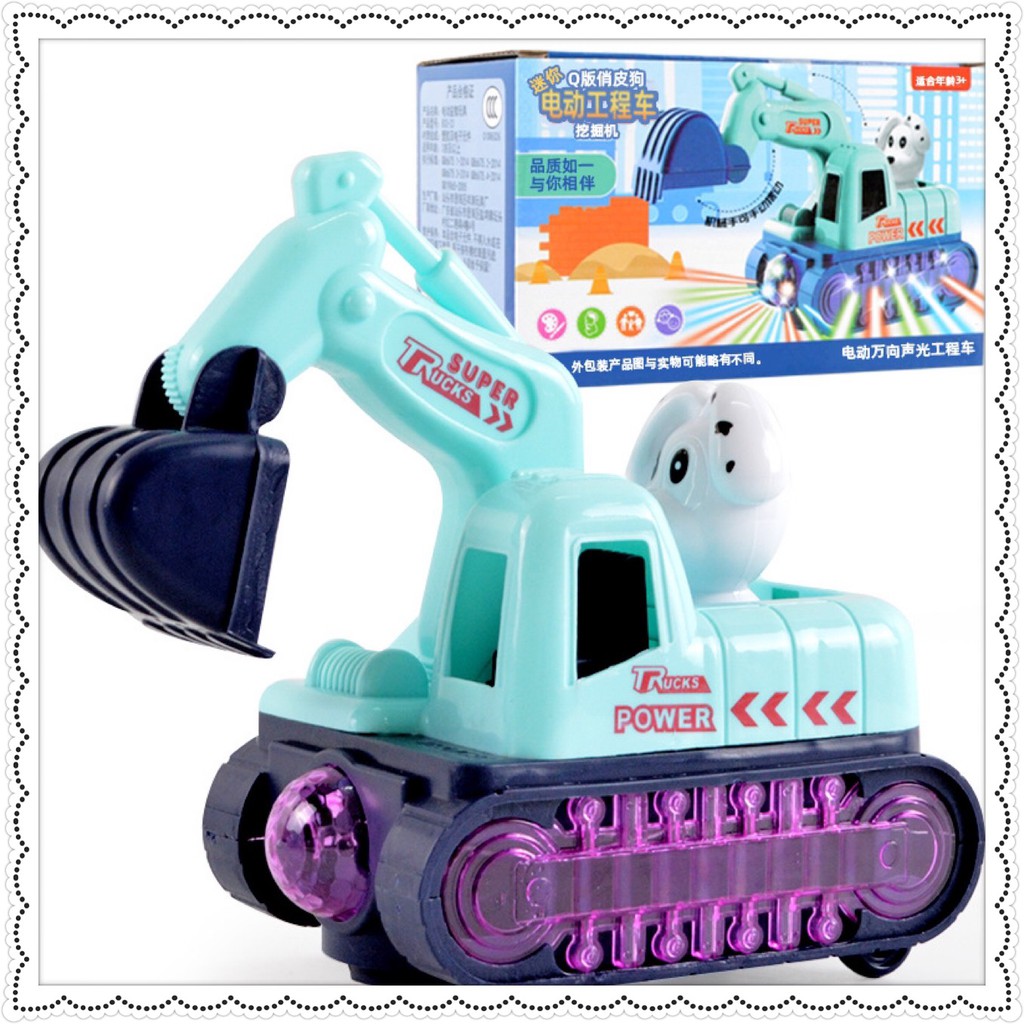 Xe máy xúc có nhạc và đèn cún trắng đáng yêu cho bé