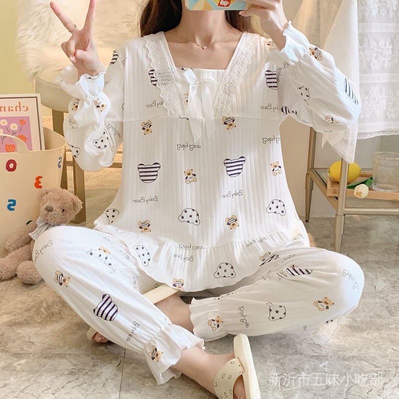 Bộ Đồ Ngủ Tay Dài In Họa Tiết Công Chúa Dễ Thương Thời Trang Thu Đông Cho Nữ