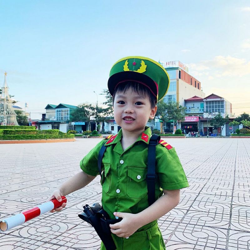 Bộ trẻ em công an rằn ri thời trang lính nhí hàng đẹp cho bé mầm non tiểu học