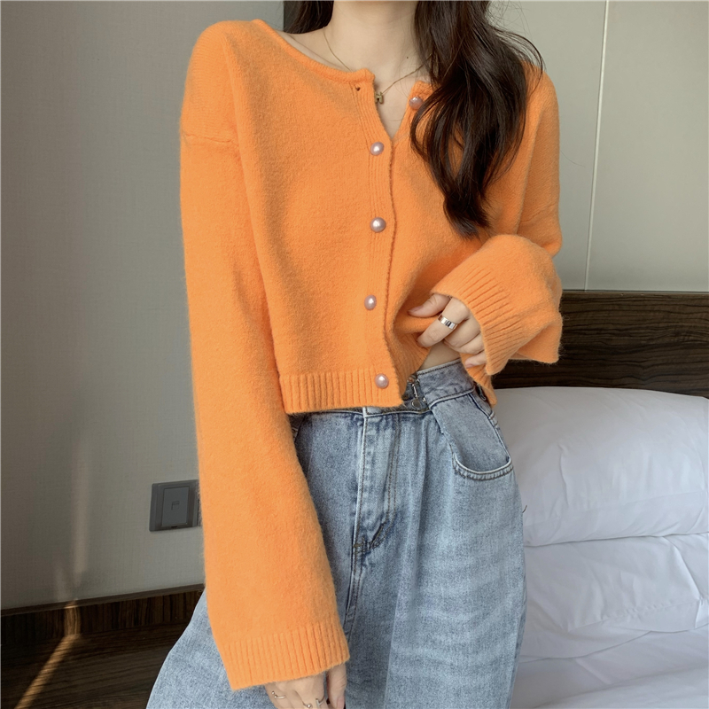 Xiaozhainv Áo Cardigan dệt kim màu trơn tay dài phong cách Hàn Quốc dễ phối đồ