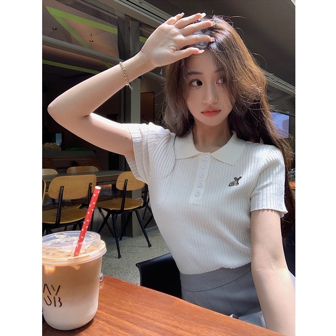 Áo thun XIAOZHAINV dệt kim tay ngắn dáng ôm phong cách Hàn Quốc thời trang cho nữ