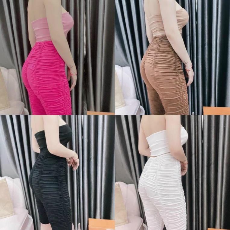 Set Áo Ống Quây Quần Legging Nhún Ngắn Lửng Ôm Body Tôn Dáng Siêu Xinh Đen Trắng Hồng Nude DRSET05