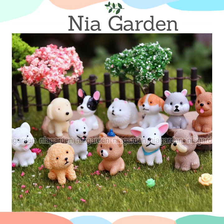 Tiểu cảnh chó mini Poodle Golden Husky Corgi mô hình tượng mini trang trí vườn chậu cây terarium hồ cá Nia Garden N5