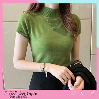 Áo len mỏng cộc tay cổ 3 phân nhiều màu, áo len nữ đẹp 2022