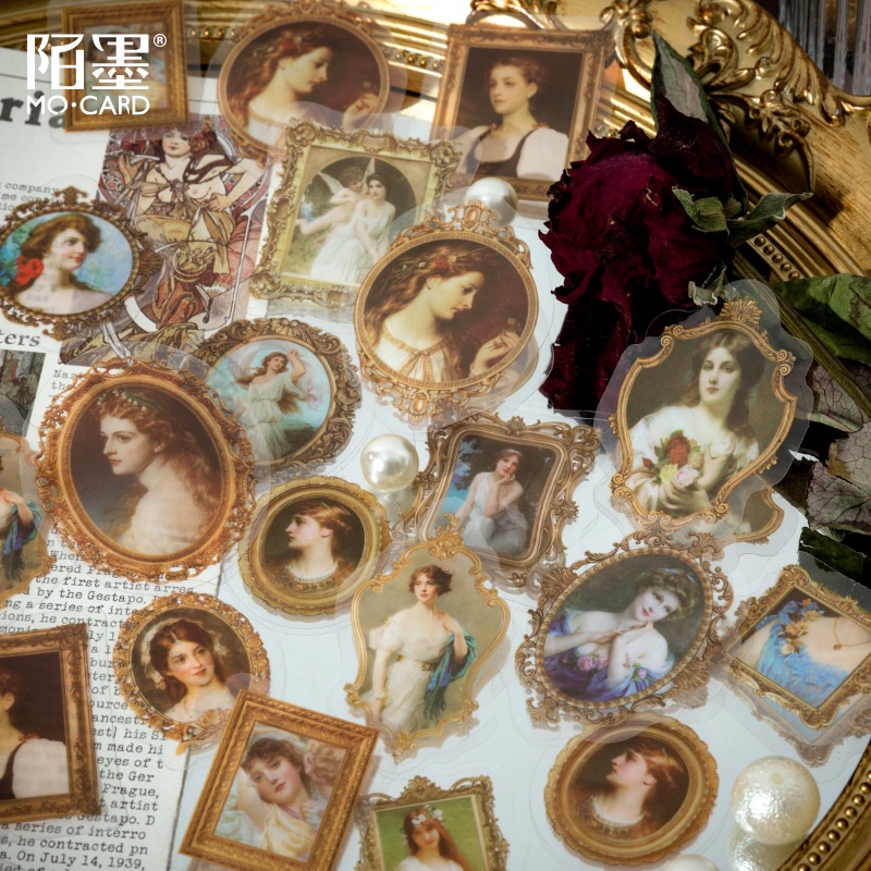 Set 30 Sticker PET Nhân Vật Hoạt Hình Vintage Trang Trí Nhật Ký / Sổ Tay