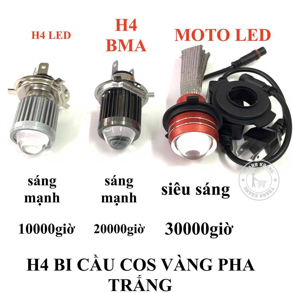 Pha led h4 bi cầu cos vàng pha trắng (tặng áo mưa nhỏ) thanh khang