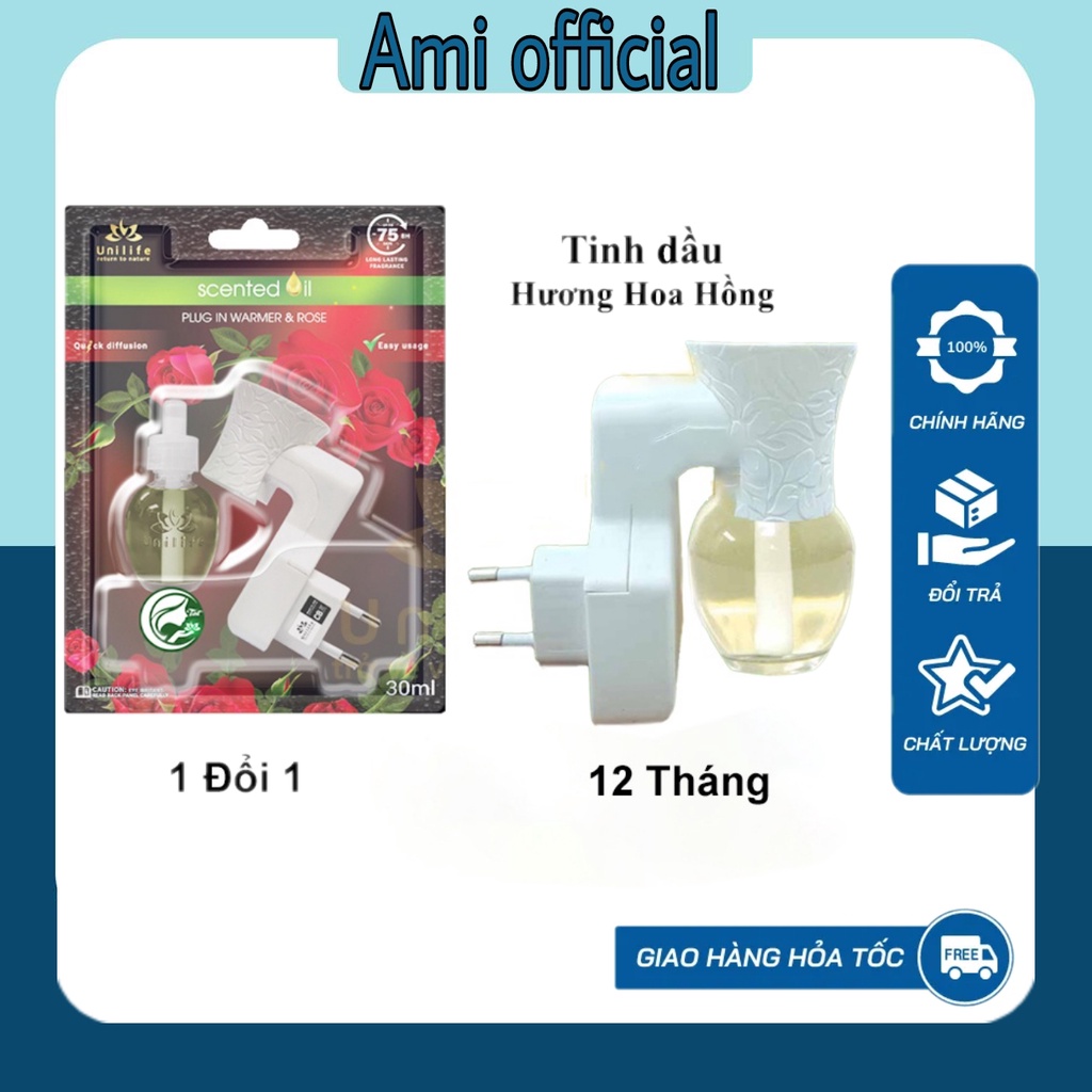 Máy khuếch tán tinh dầu Unilife  , tinh dầu thiên nhiên hương Hoa Hồng, thông minh, công nghệ mới, chai 30ml