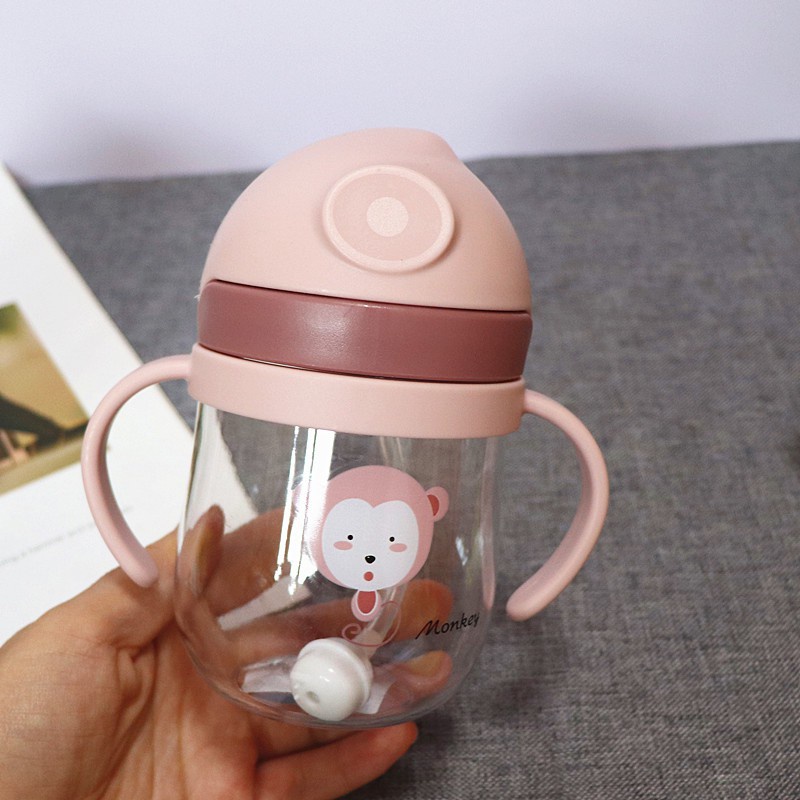 ※Supermave※ 250ml Baby Drinking Bottle   Straw Cup with Anti Slip Handle Baby Training Learning Drinking Water Bottle